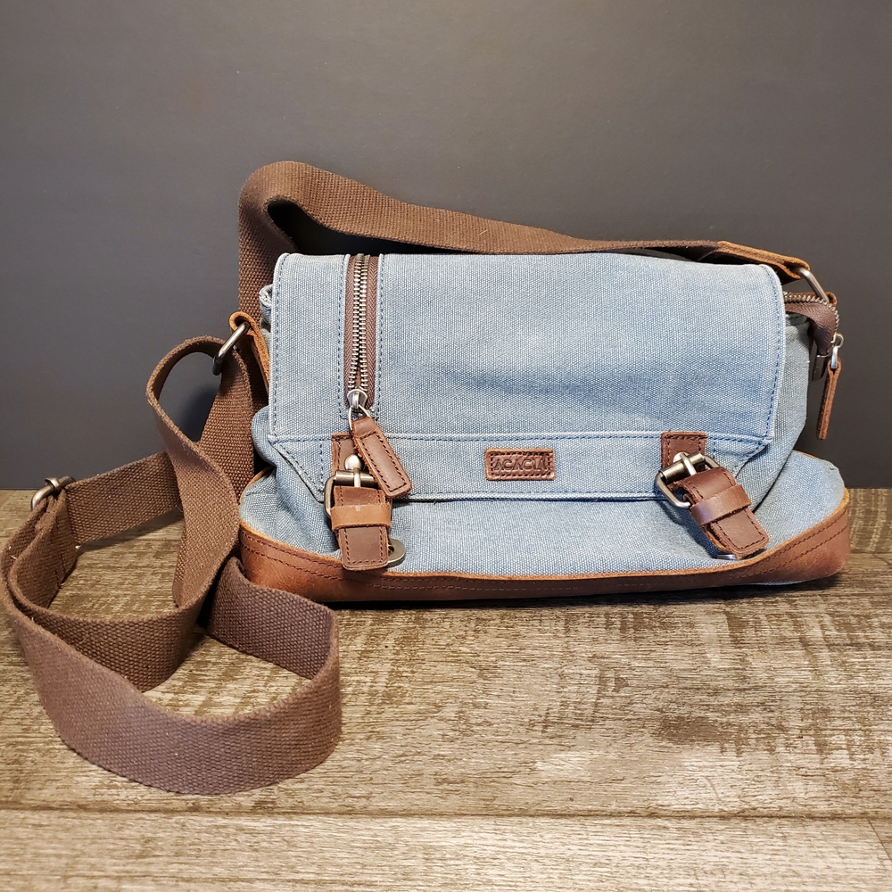 Acacia Swimwear Denim and Leather Crossbody Bag Satchel